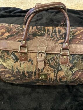 Capezio Brown Tapestry Duffel with Leather Trim Equestrian Hunt Scene